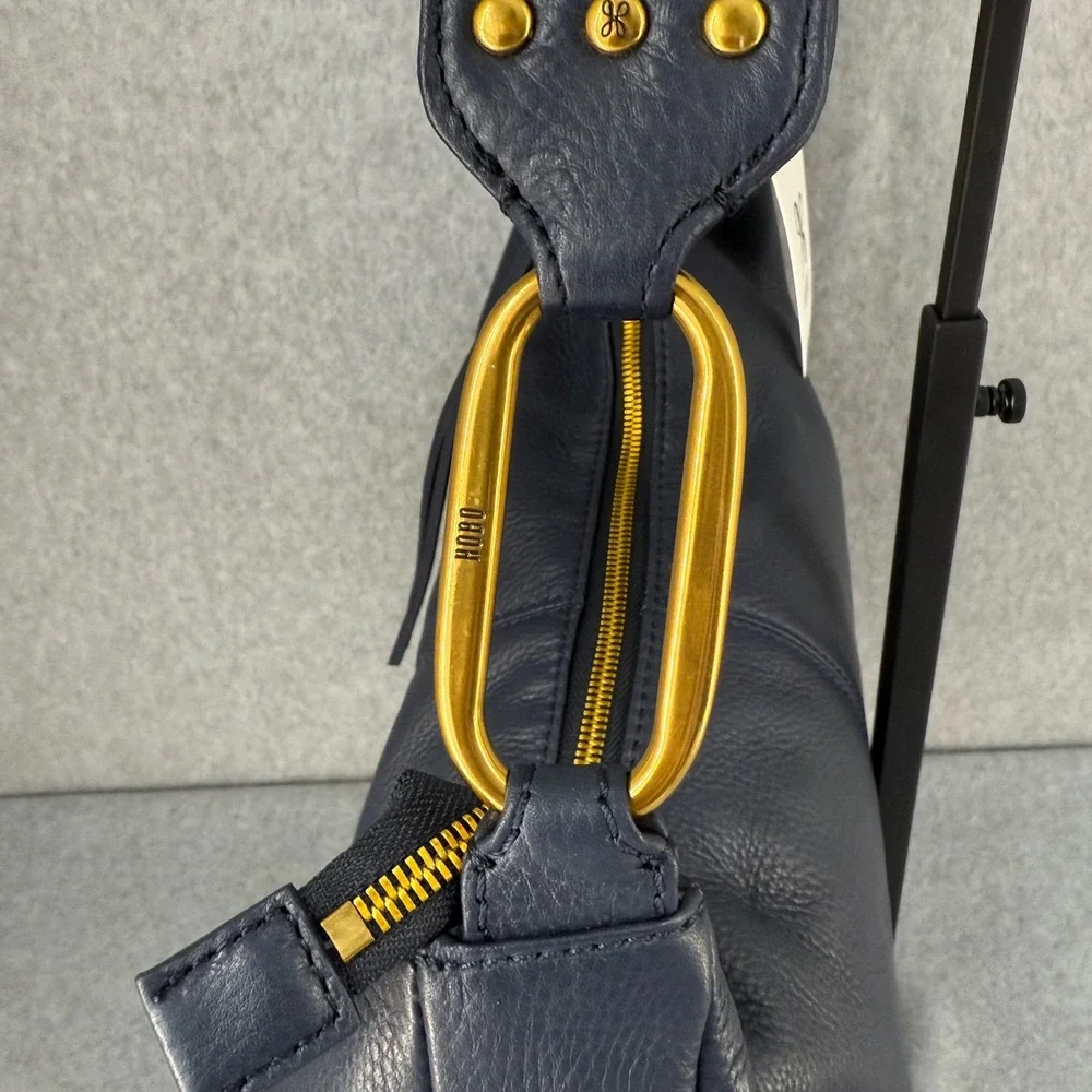 Hobo Chosen Sapphire Blue Leather Shoulder Bag‎ Gold Hardware Crescent Shape NWT